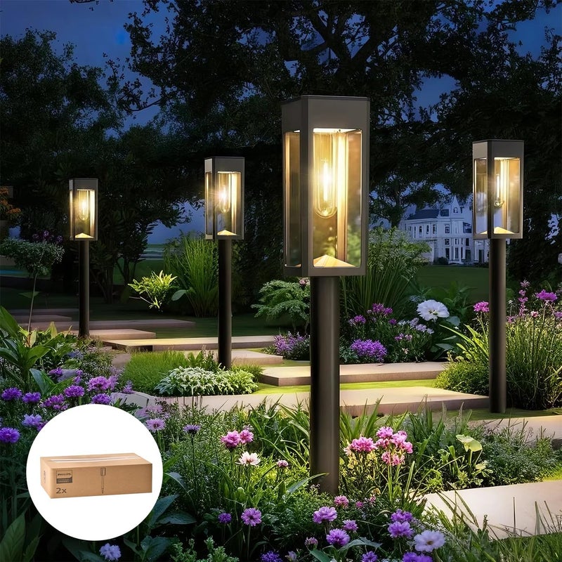 Philips 2 Packs Solar Pathway Lights Outdoor, Glass Metal Led Garden Landscape Lightings, 3000K Warm White, Waterproof for Decor Yard, Walkway, Patio, Driveway, Lawn - Image 2